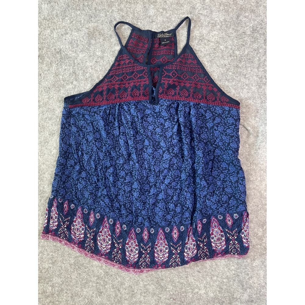 Lucky‎ Brand Womens Blue Burgundy Embroidered Boho Halter Top Tank Small